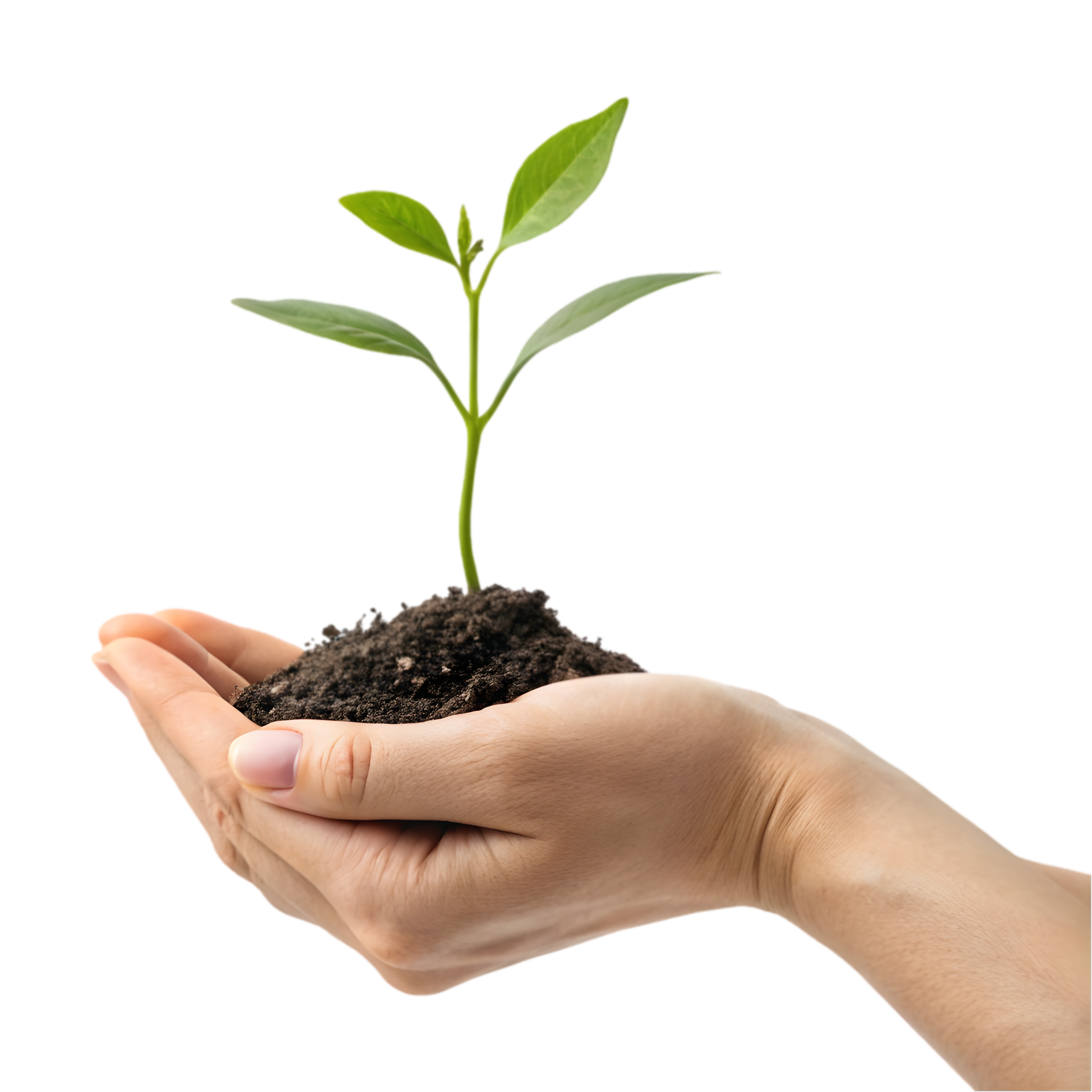 Mãos segurando planta